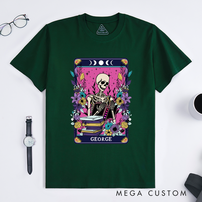 Personalized Tarot Lovers Classic T-Shirts  The Reader Skeleton  Purple Tarot Card  T-shirts Gift for Reader