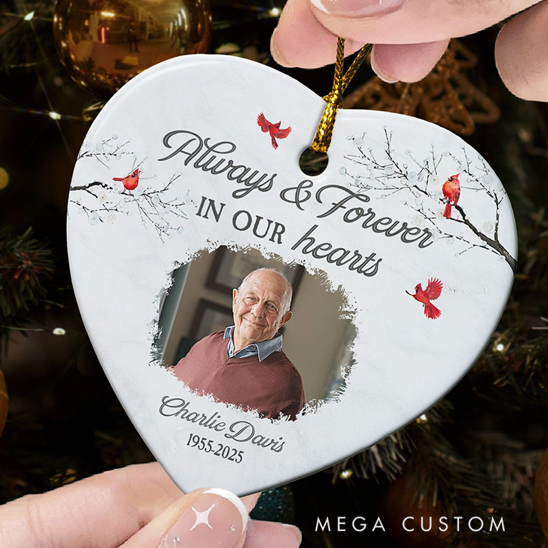 Personalized Photo Memorial Ornament Always & Forever In Our Hearts Christmas Ornament Sympathy Gift for Loss of Loved Ones