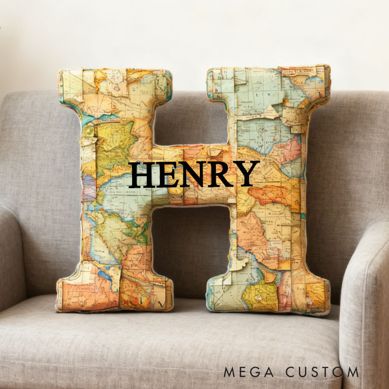 Personalized Letter Pillow Custom World Map Design Soft Plush Cushion Home Decor Perfect Gift For Bedrooms Living Rooms Graphic 3D Print