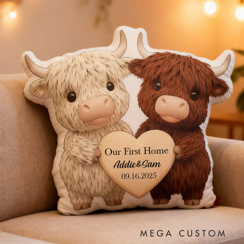 Personalized Couple Pillow Custom Highland Cow Design Soft Plush Cushion Cute Home Decor Perfect Gift For New Home Anniversaries Graphic 3D Print