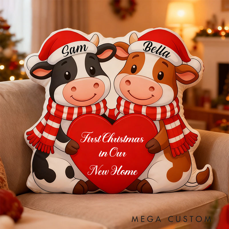 Personalized Christmas Pillow Custom Cow Couple Design Home Decor Perfect Gift For First Christmas New Home Or Holiday Celebrations Graphic 3D Print