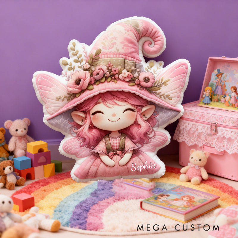 Personalized Cute Fairy Throw Pillow Pink Garden Fairy Pillow with Name for Kids Girl Boy Gardener Christmas Gifts Loving Room Decor