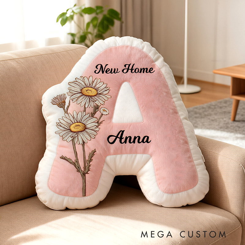 Personalized Letter Name Pillow Initial Pillow Birth Flower Pillow Gift for Kids and Family Housewarming Gift 