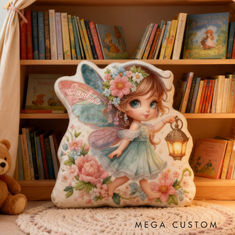 Personalized Fairy with Light Throw Pillow Cute Fairy Pillow with Name Little Girl Fairies Pillow for Kids Girl Boy Gardener Christmas Gifts Loving Room Decor