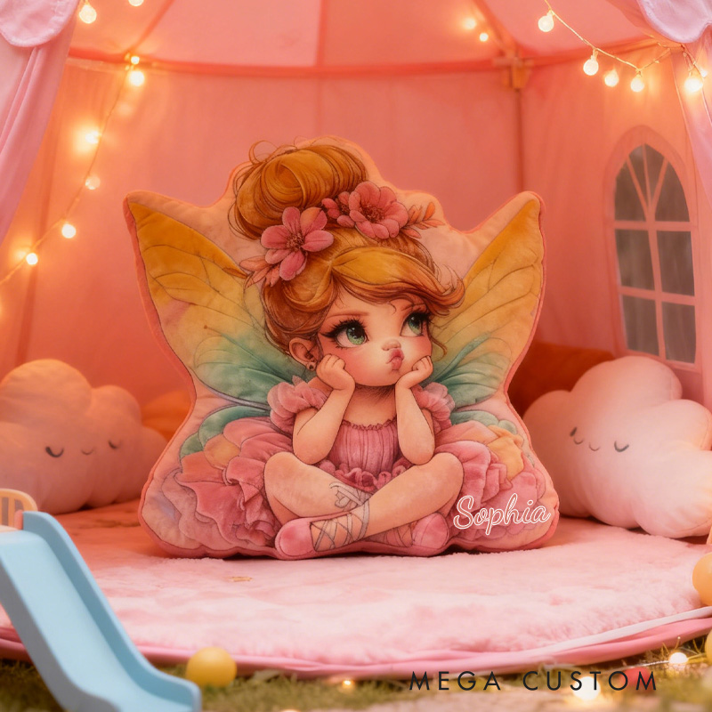 Personalized Sitting Fairy Throw Pillow Cute Fairy Pillow with Name Little Girl Fairies Pillow for Kids Girl Boy Gardener Christmas Gifts Loving Room Decor