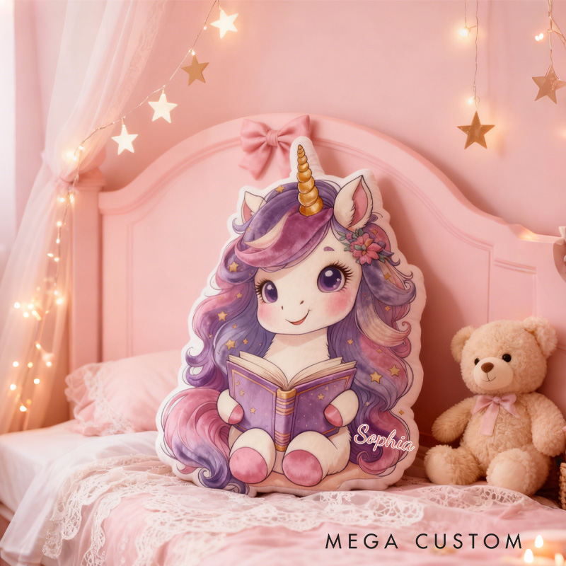 Personalized Cute Reading Horse Throw Pillow Cartoon Horse Pillow with Name Book Pillow for Kids Boys Girls Book Lover Christmas Gift