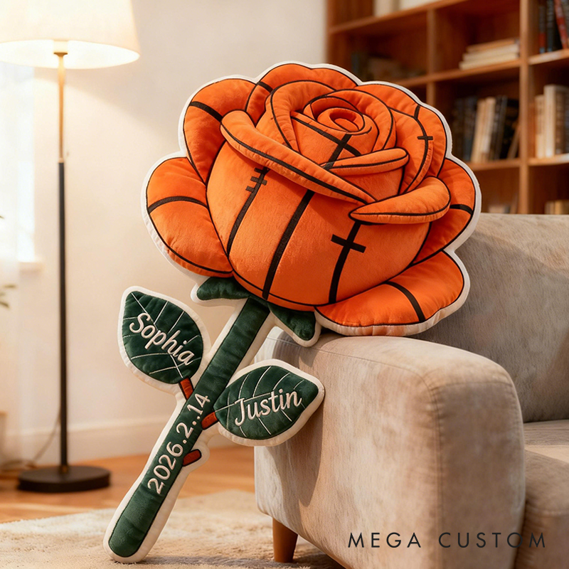 Personalized Basketball Rose Pillow for Couples with Names and Date Perfect Valentine's Day Gift