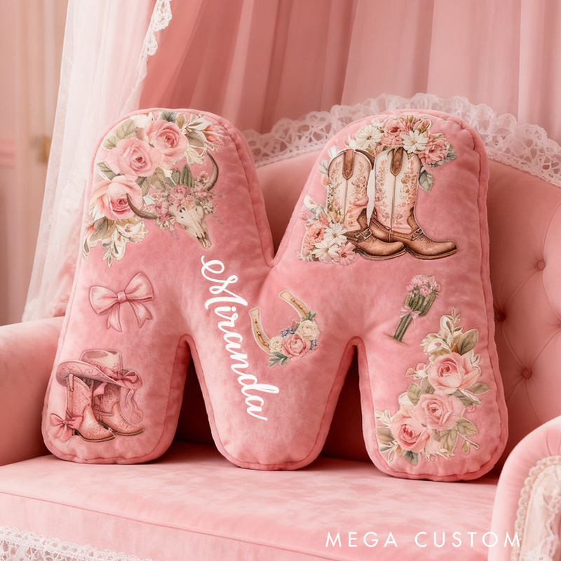 Personalized Floral Western Cushion Pillow Vintage Retro Cowboy Pillow Coquette Cowgirl Pillow Gift for Outdoor Adventure Lover