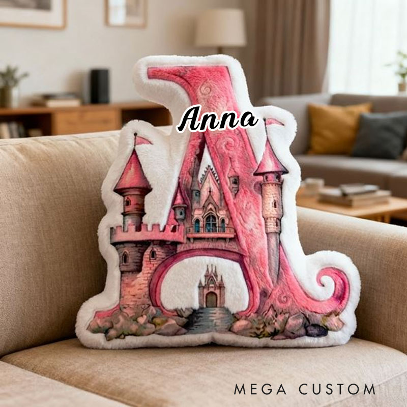 Personalized Letter Pillow Pink Castle-Shaped Pillow Girl's Room Decoration for Daughter First Christmas in New Home Gifts