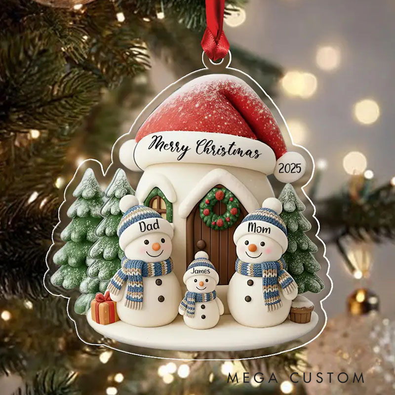 Personalized Family Christmas Ornament Acrylic Snowman Family Hanging Ornament