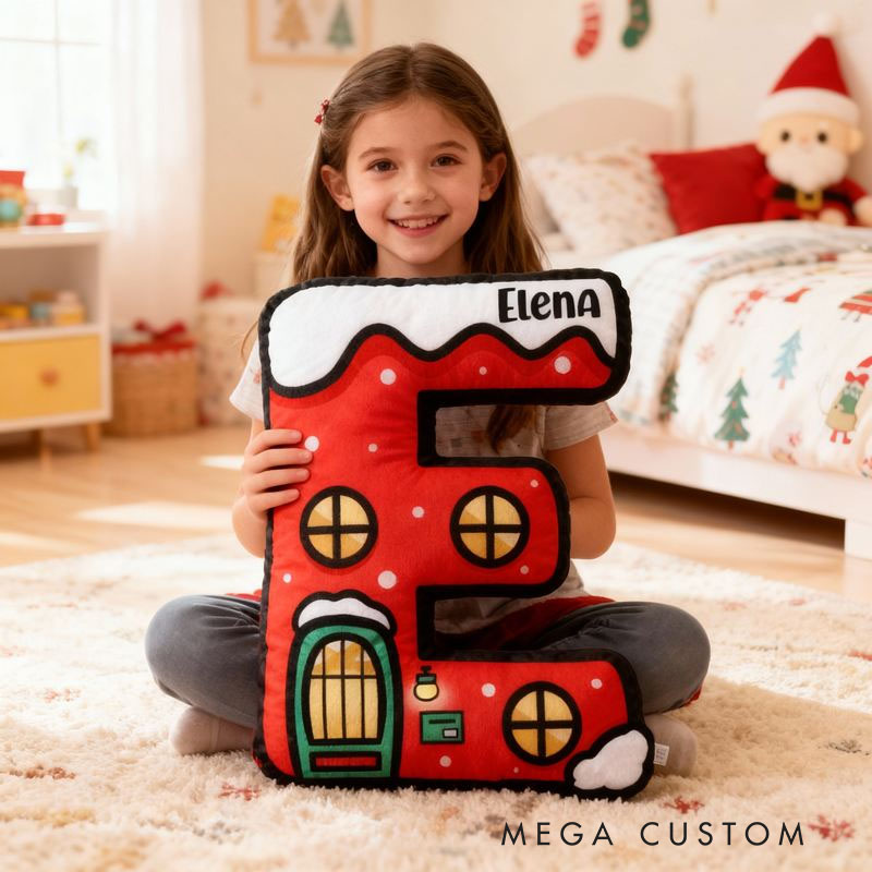 Personalized Letter Pillow Cute Christmas Cartoon Style Initial Design Gift for Kids Christmas Gifts