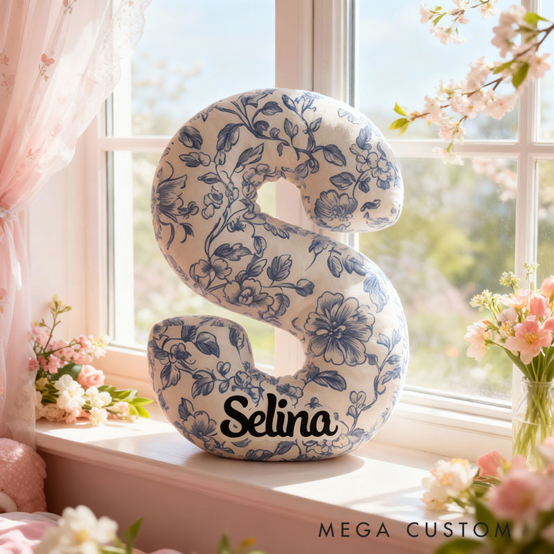 Personalized Name Pillow with Blue Floral Pattern Precious Gift for Mom