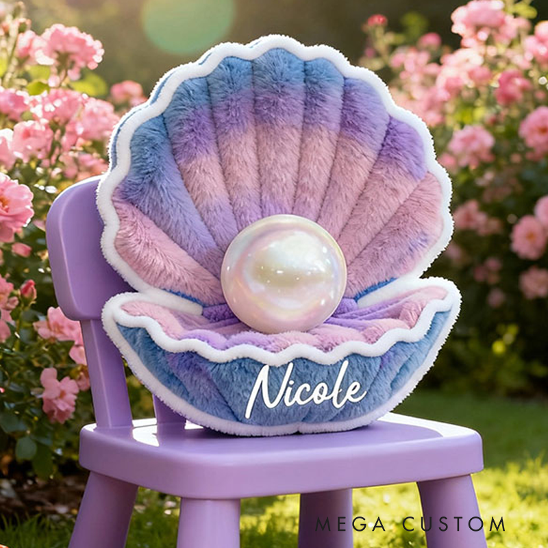 Personalized Seashell Pearl Name Custom Soft Decorative Gift Ocean Mermaid Style Pastel Dream Elegant Cozy Beach Underwater Fantasy Lovely Decor Graphic 3D Print Pillow