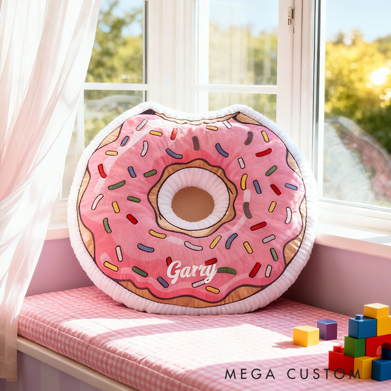 Personalized Donut Alphabet Throw Pillow with Name Bite Donut Pillow for Kids Girl Baker Christmas Gifts Loving Room Decor