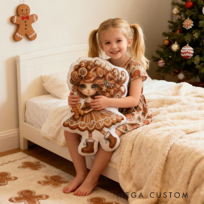 Personalized Gingerbread Man Throw Pillow with Name Gingerbread Girl Pillow for Kids Girl Baker Christmas Gifts Loving Room Decor