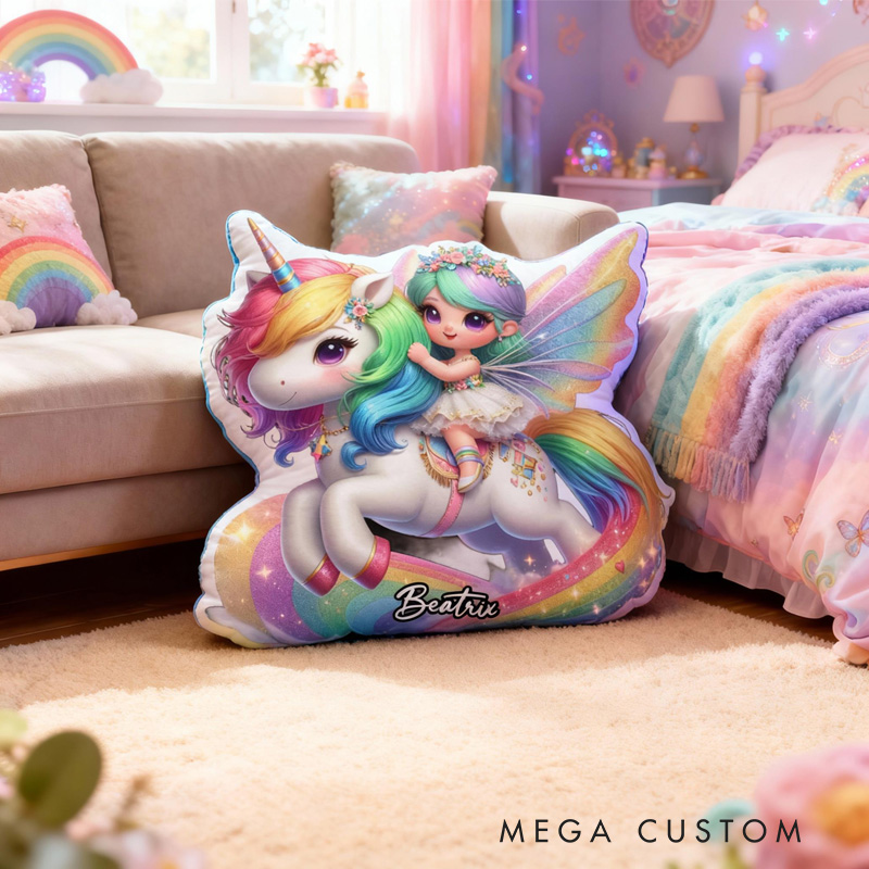 Personalized Dream Horse and Fairy Throw Pillow Cute Fairy Pillow with Name Little Girl Fairies Pillow for Kids Girl Boy Gardener Christmas Gifts Loving Room Decor