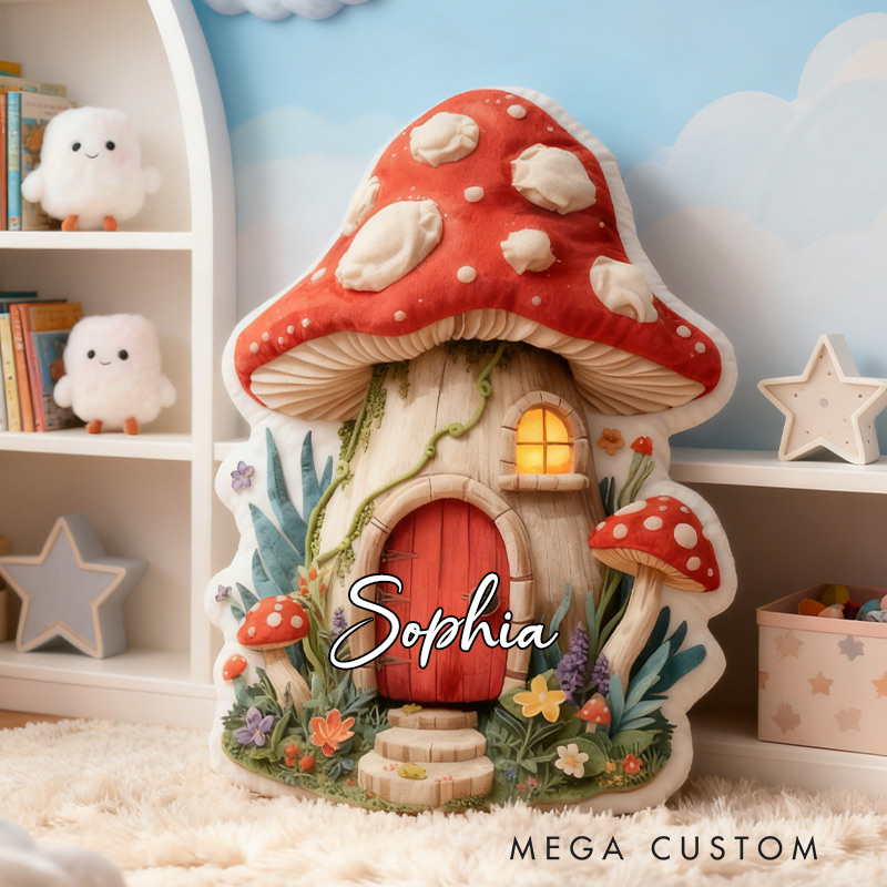Personalized Mushroom Houses Pillow Graphic 3D Print Custom Name Cottagecore Pillow Gift for Kids Famlily Housewarming Gift