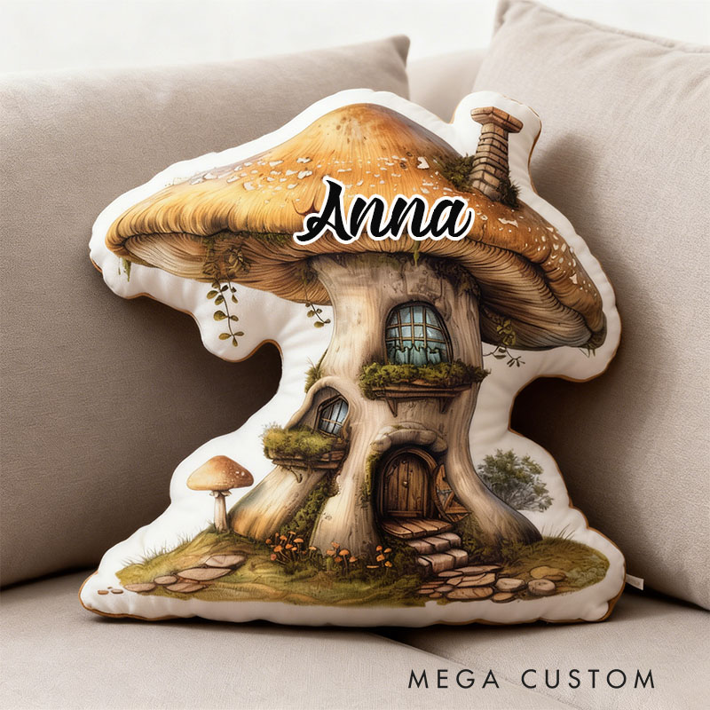 Personalized Mushroom House Pillow Custom Fairy Tale Design Soft Plush Cushion Whimsical Home Decor Perfect Gift For Kids Bedrooms Or Living Rooms