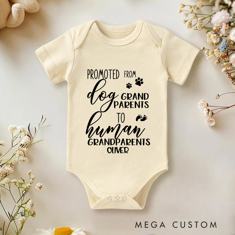 Personalized From Dog Grandparent to Human Grandparent Baby Onesie Pregnancy Announcement Gift
