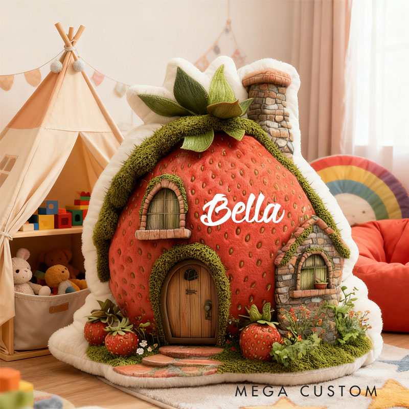 Personalized Strawberry House Pillow Custom Fairy Tale Design Soft Plush Cushion Home Decor Perfect Gift For Kids Bedrooms Rooms Graphic 3D Print