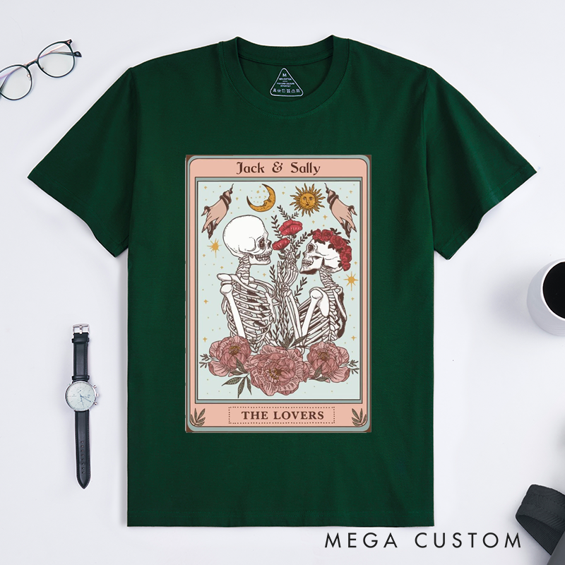 Personalized Tarot Lovers Classic T-Shirts  The Lovers  Skeleton Tarot Card  T-shirts Gift for Lover
