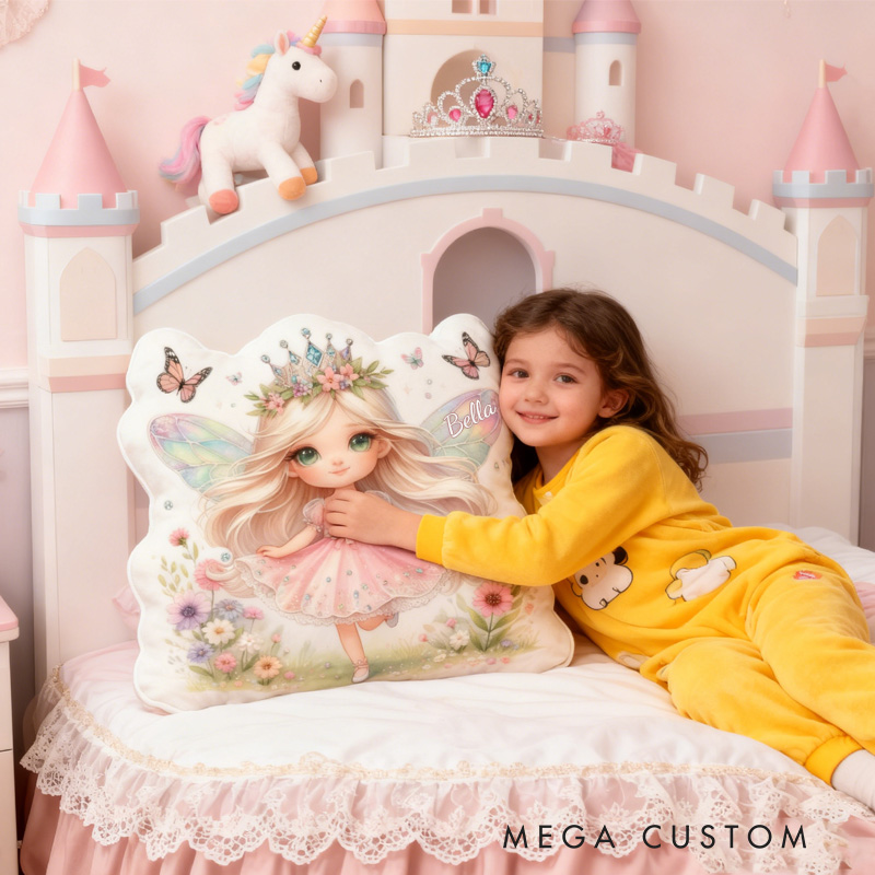 Personalized Cute Fairy Throw Pillow Graphic 3D Print Garden Fairy Pillow with Name Pillow for Kids Girl Boy Gardener Christmas Gifts Loving Room Decor