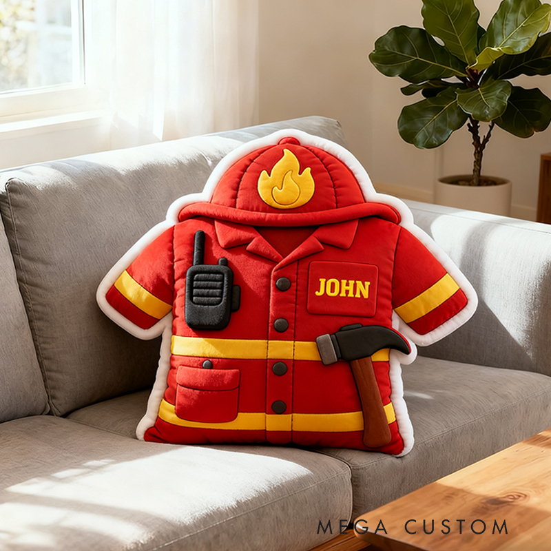 Personalized Firefighter Uniform Pillow Custom Name Shaped Plush Appreciation Gift for Firefighters and Heroes