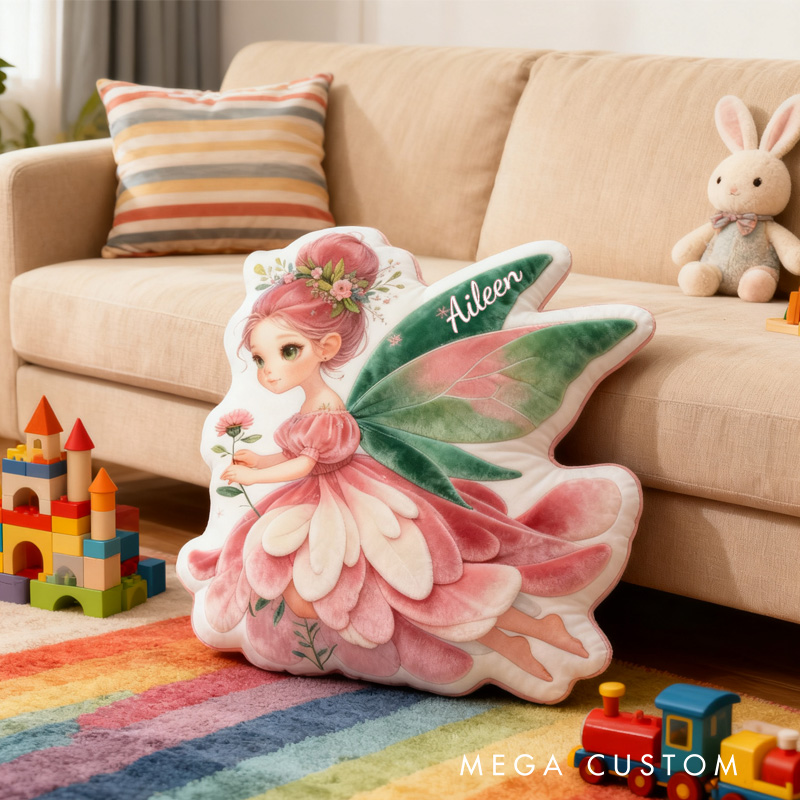 Personalized Flying Fairy Throw Pillow Graphic 3D Print Cute Garden Fairy Pillow with Name Pillow for Kids Girl Boy Gardener Christmas Gifts Loving Room Decor