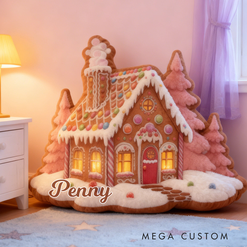 Personalized Gingerbread House Pillow Graphic 3D Print Custom Name Pillow Gift for Girls Famlily Housewarming Gift Cozy Home Decor
