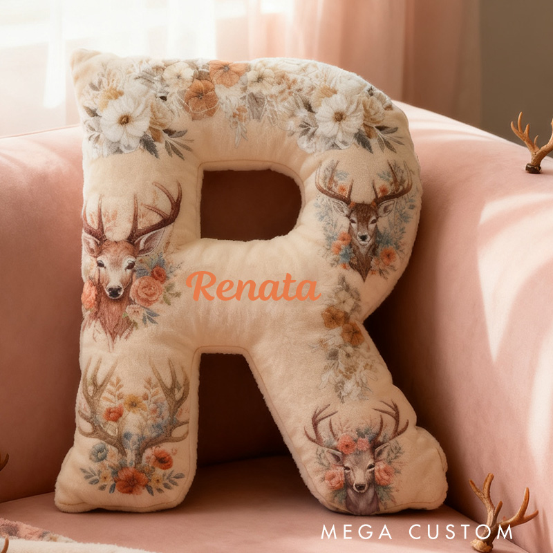 Personalized Floral Deer Cushion Pillow Hunting Lover Cushion Pillow Gifts for Outdoor Nature Lovers