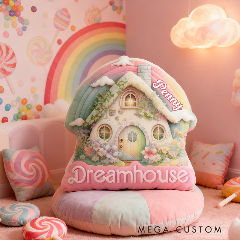 Personalized Pastel Cottage Pillow Graphic 3D Print Custom Name Pillow Gift for Girls Famlily Housewarming Gift Cozy Home Decor
