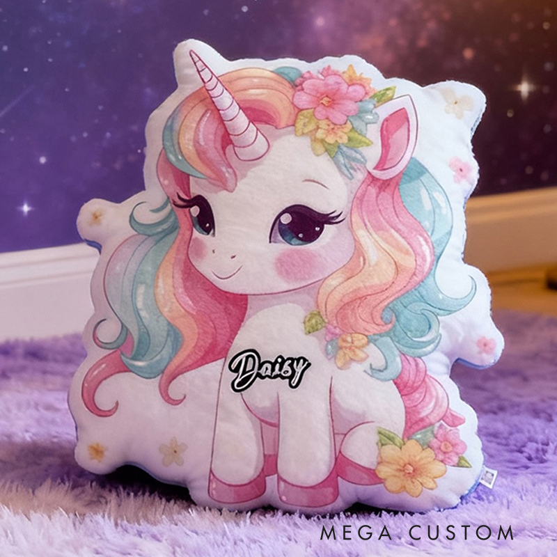 Personalized Dream Horse Name Custom Soft Decorative Gift Magical Rainbow Style Cute Pastel Cozy Dream Fantasy Sparkle Flower Lovely Whimsical Room Decor Graphic 3D Print Pillow