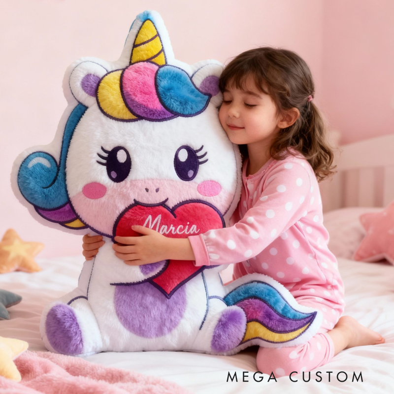 Personalized Dream Horse Heart Name Custom Soft Decorative Gift Magical Rainbow Style Cute Cozy Dream Sweet Fantasy Colorful Lovely Kids Room Adorable Plush Graphic 3D Print Pillow