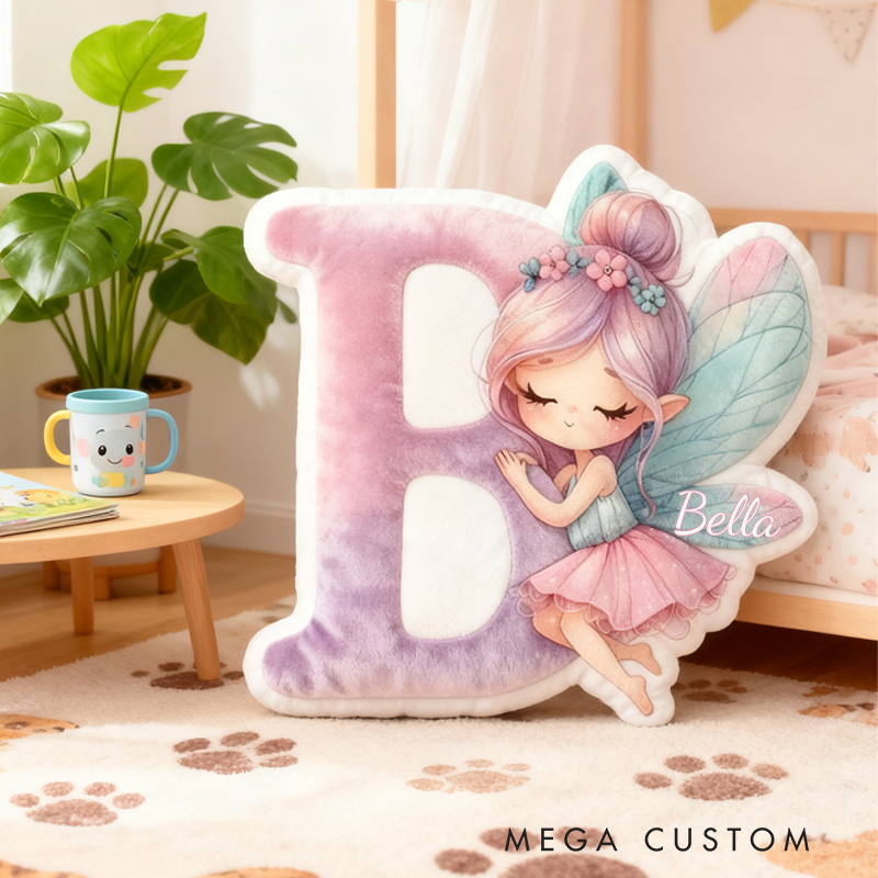 Personalized Fairy Alphabet Throw Pillow Graphic 3D Print Garden Fairy Letter Pillow with Name Pillow for Kids Girl Boy Gardener Christmas Gifts Loving Room Decor