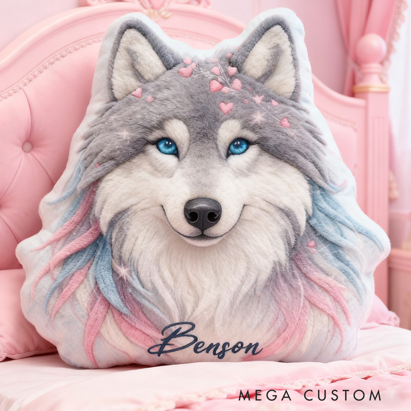 Personalized Pastel Wolf Cushion Pillow Cute Colorful Wolf Pillow Gift for Kid Outdoor Lover