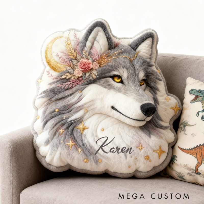 Personalized Elegant Celestial Wolf Cushion Pillow Sparkling Wolf Pillow Gift for Kid Outdoor Nature Lover