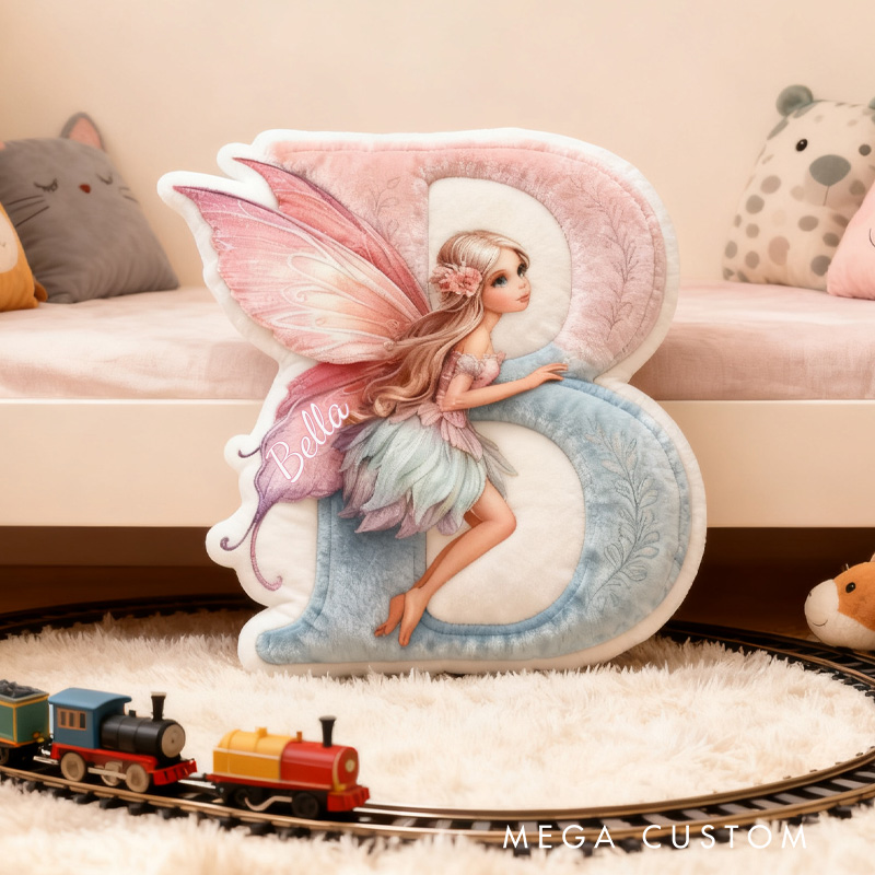 Personalized Fairy Alphabet Throw Pillow Graphic 3D Print Garden Fairy Letter Pillow with Name Pillow for Kids Girl Gardener Christmas Gifts Loving Room Decor