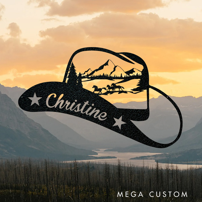 Personalized Great Outdoor Cowboy Hat with Horses Ranch Life Gift Western Decor Wild West Gift for Outdoor Lover