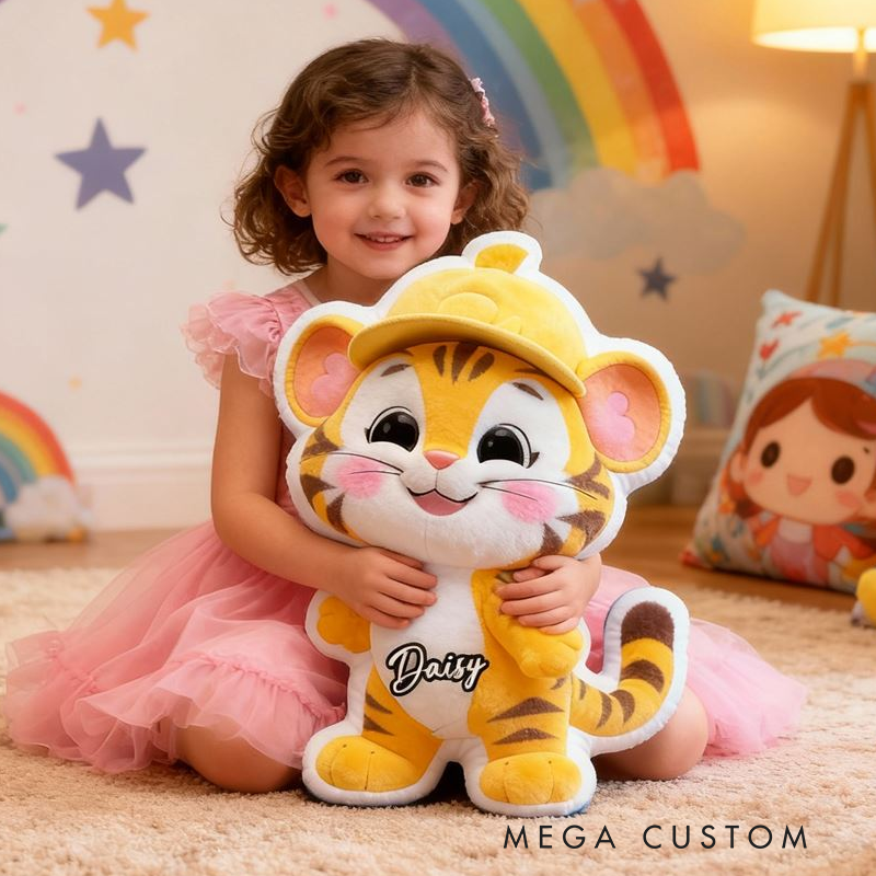 Personalized Cute Tiger with Name Graphic 3D Print Pillow Christmas Gift for Kids or Baby Birthday Gift