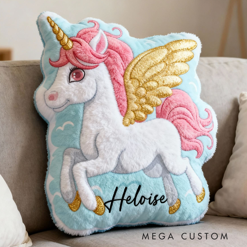 Personalized Flying Dream Horse With Golden Wings And Pink Mane For Kids Room Graphic 3D Print Pillow