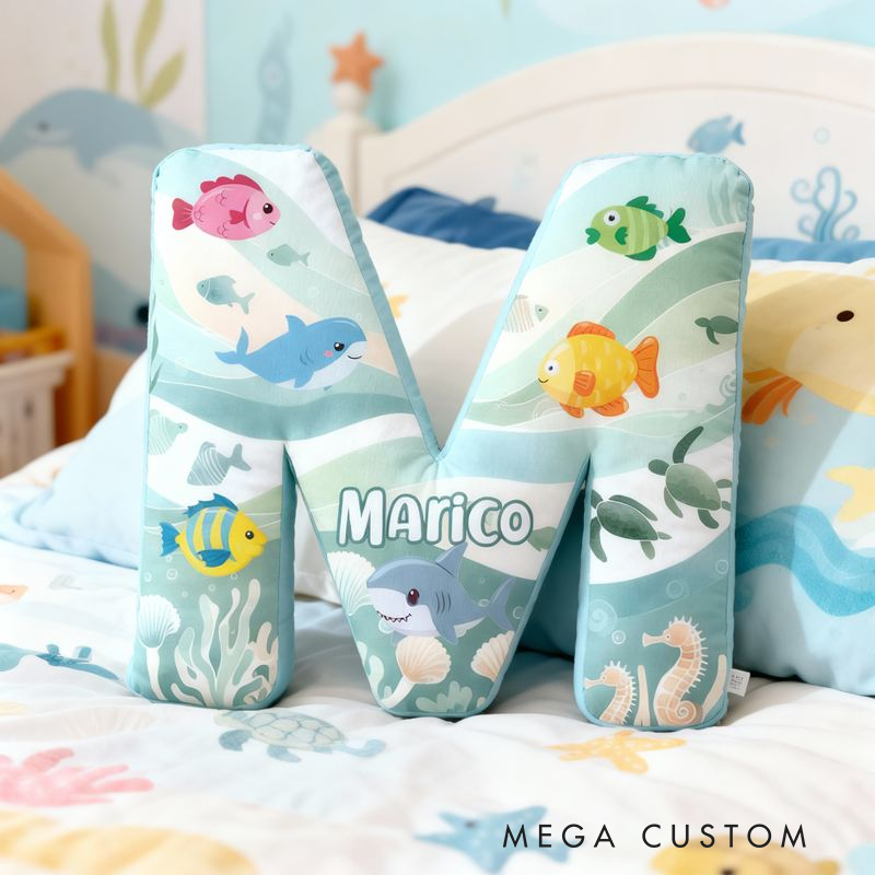 Personalized Cute Marine Animal Underwater Pattern Design with Name Graphic 3D Print Pillow Christmas Gift for Kids or Baby Birthday Gift