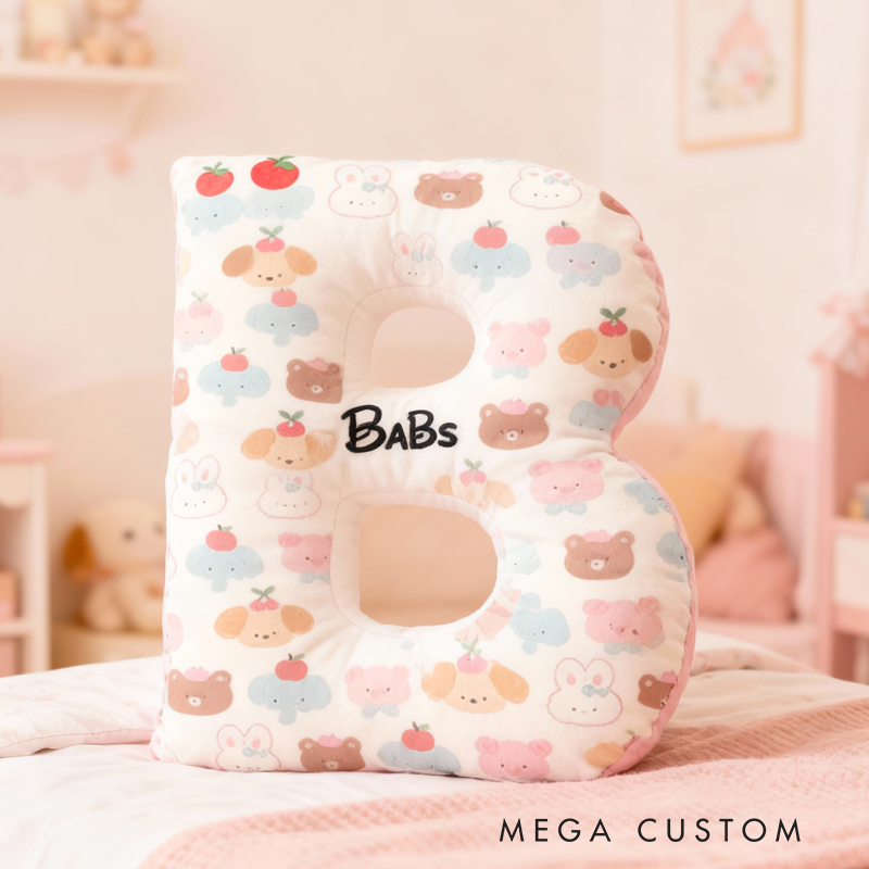 Personalized Cartoon Bunny and Bear Pattern with Name Graphic 3D Print Pillow Christmas Gift for Kids or Baby Birthday Gift