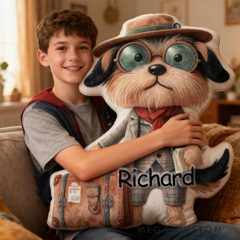 Personalized Traveler Pup Pillow with Custom Name Graphic 3D Print Pillow for Travel Lovers