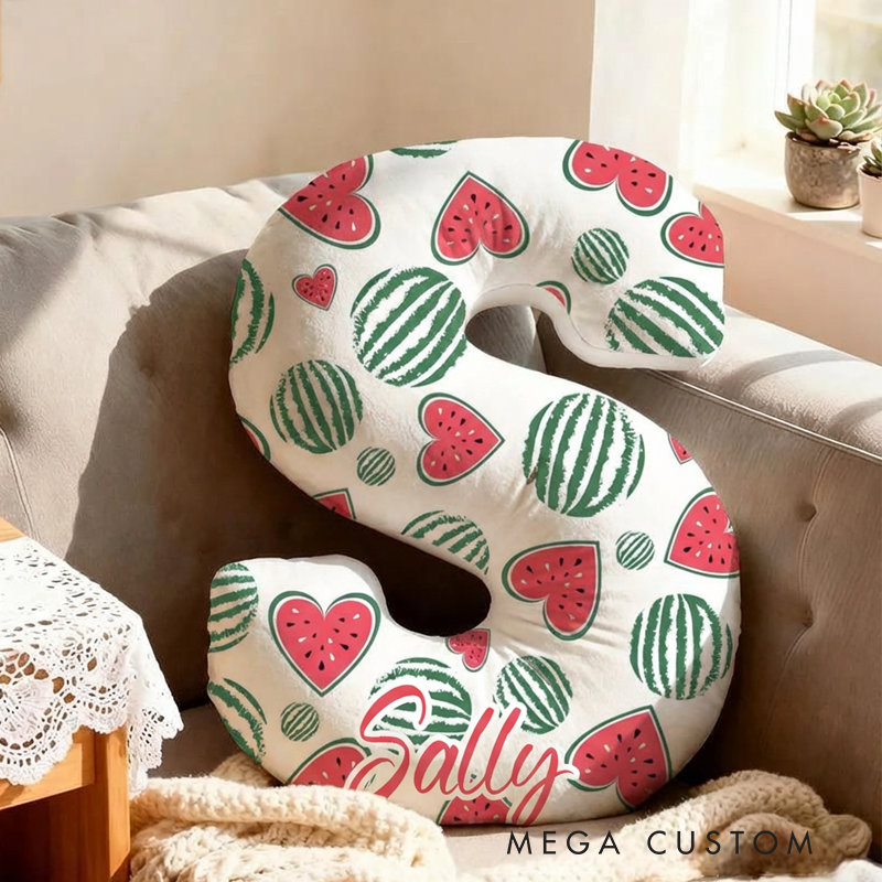 Personalized Heart-Shaped Watermelon Pattern Letter with Name Graphic 3D Print Pillow Christmas Gift for Kids or Baby Birthday Gift