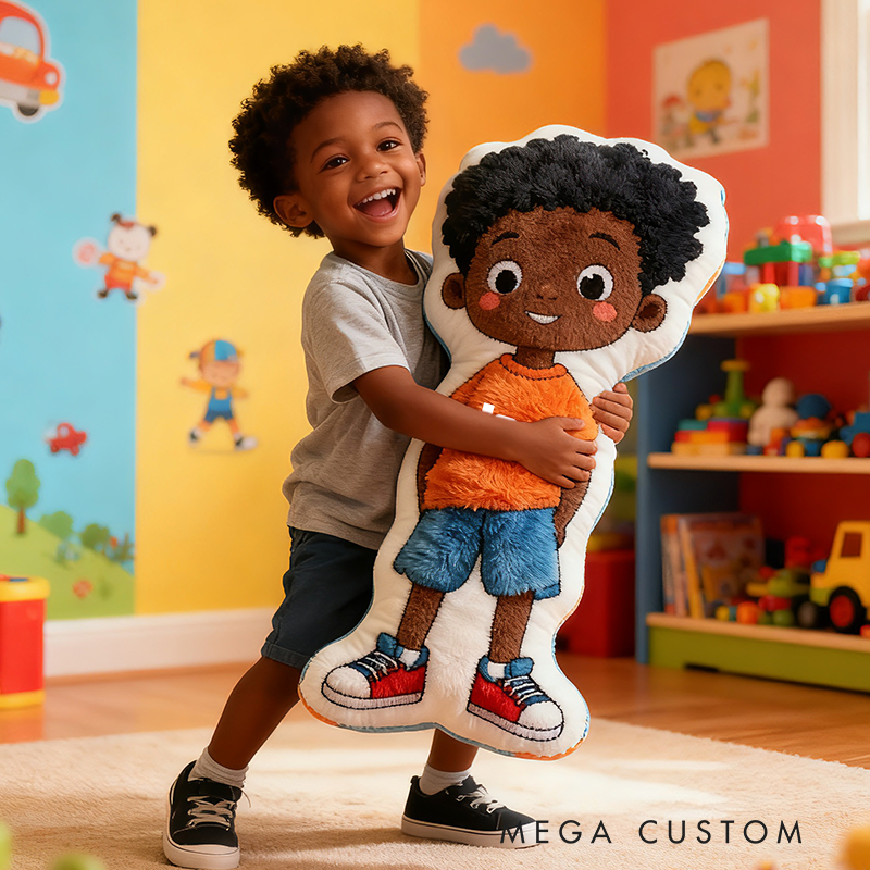 Personalized Cute Boy Character Cushion With Orange Shirt And Blue Shorts Graphic 3D Print Pillow