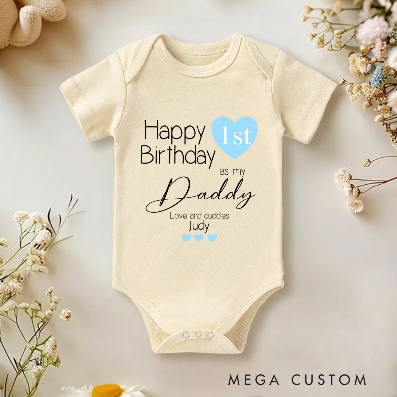 Personalized Happy 1st Birthday as My Daddy Blue Baby Onesie New Dad Gift