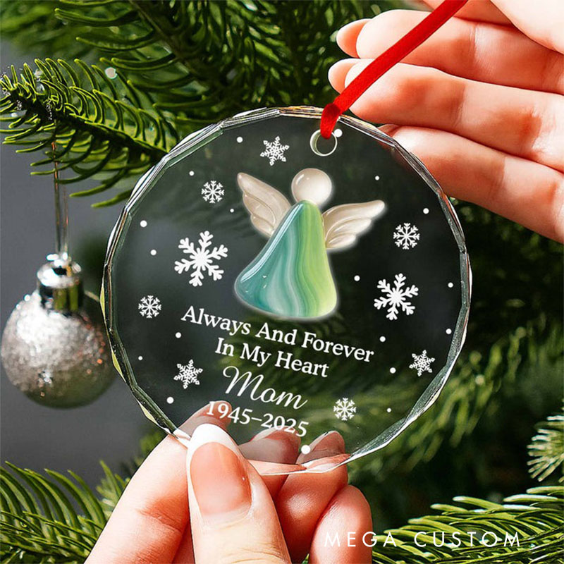 Personalized Circle Glass Ornament Always And Forever In My Heart Angel Ornament Gift for Loss of Family