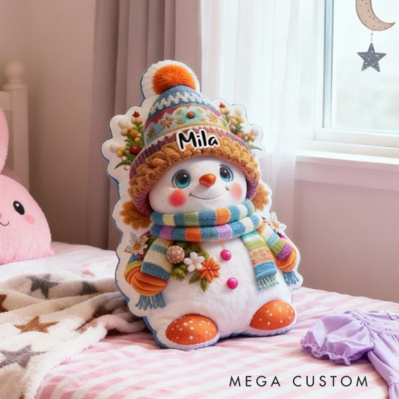 Personalized Snowman with Name Graphic 3D Print Pillow Christmas Gift for Kids or Baby Birthday Gift