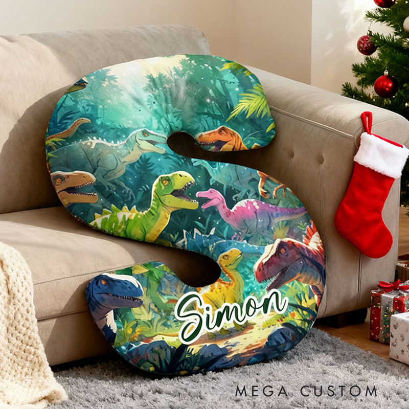 Personalized Dinosaur Letter Cushion With Jungle Background For Kids Room Graphic 3D Print Pillow