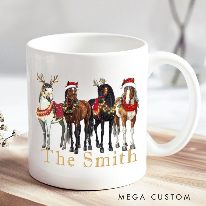 Personalized Four Horses Xmas Equestrian Mug French Countryside Gifts Coffee Cup Bicycle Tea Cup Riding Ceramic Mug Gift for Riding Lovers Equestrian Lovers